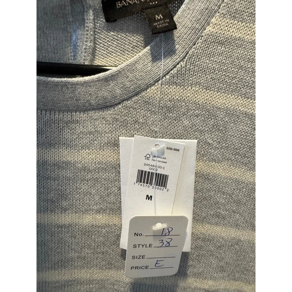008 Banana Republic Striped Knit T-Shirt Dress Gray & White Short Sleeve‎ Size M